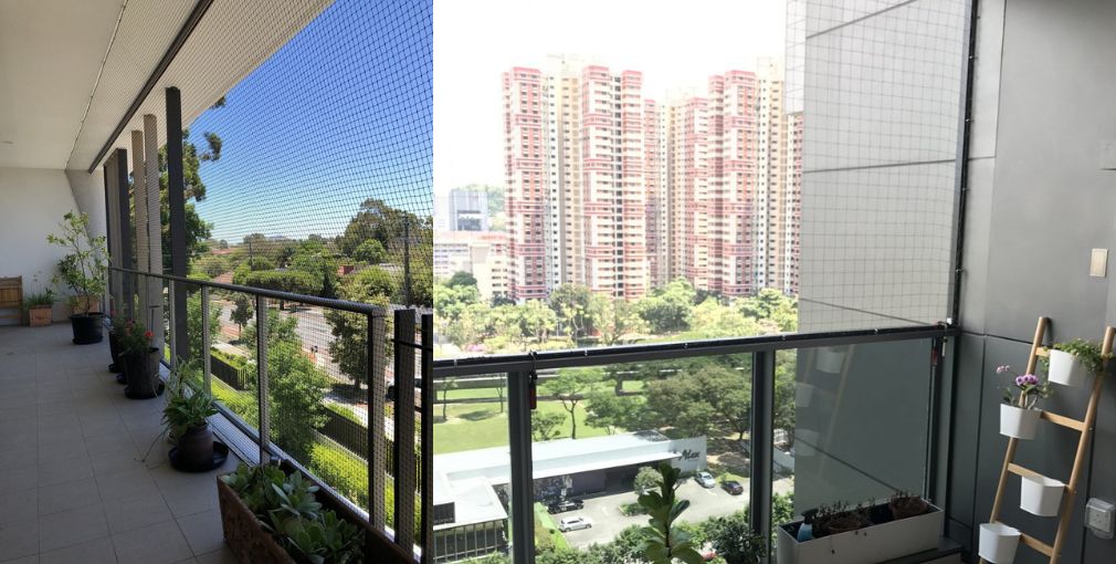 Balcony safety net installation for home protection