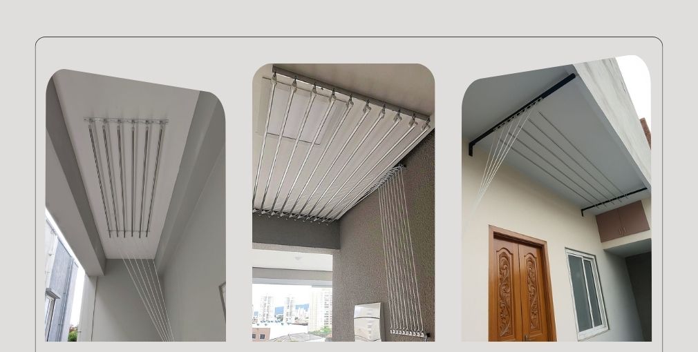 Modern stainless steel ceiling cloth hanger with pulley system - premium overhead drying solution