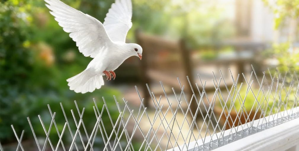 Bird and pigeon control spikes installation on building ledge